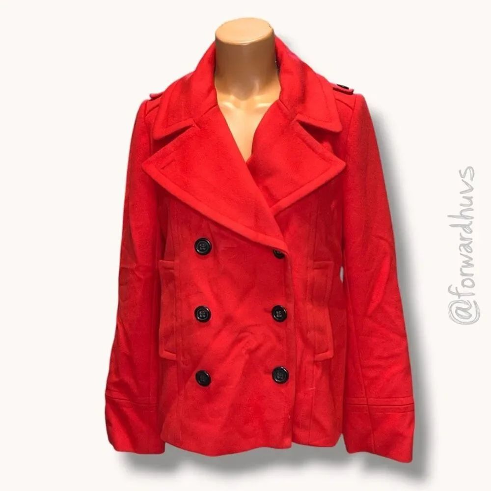 ☑️ J. Crew Red Wool Peacoat Jacket Women’s Double Breasted Classic Size 10